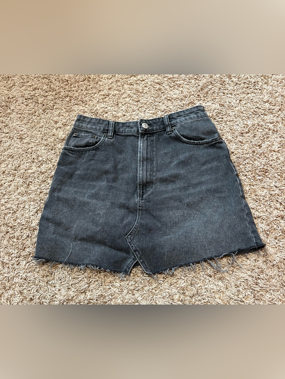 Zara Black Washed Denim Mini Skirt Womens size Medium 100% cotton